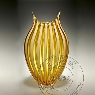工厂定制纯琉璃条纹大花瓶欧式奢华摆件特色手工艺品订做简约现代